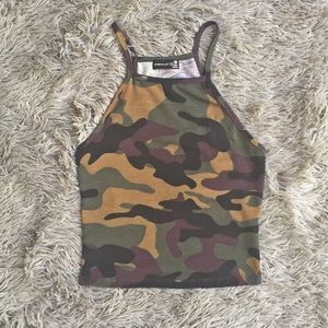 Camo High Neck Crop Top